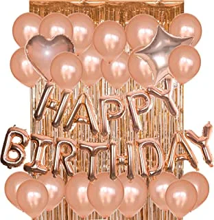 Birthday Decorations Party supplies Kit Rose Gold Happy Birthday Letter Foil Balloons Latex Balloons,Metallic Tinsel Foil Fringe Curtains