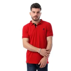 Dolab Casual Solid Short Sleeves Buttoned Polo T-Shirt - Red