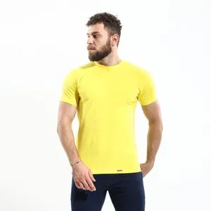 Cottonil Outwear Round Neck Plain Yellow T-shirt