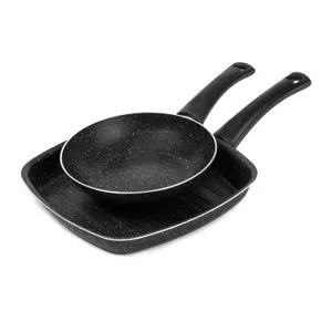Lazord Granite Cooking Frying Pan And Grill Pan Set - Black