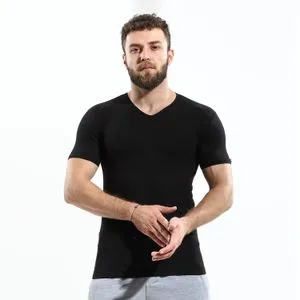 Cottonil Stretch V-Neck Short Sleeves Black Undershirt