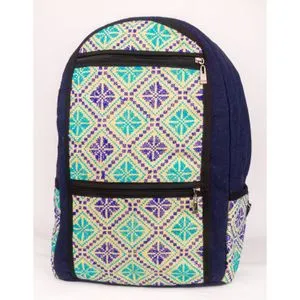 Ebda3 Men Masr Hand Embroidery Details Zipper Backpack - Navy Blue & Aqua