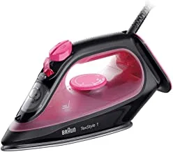 Braun TexStyle 1 Lightest Steam Iron with Turbo Mode 2000 Watts, Super Ceramic, Auto-Off, SI 1070 Pink/Black, International Warranty