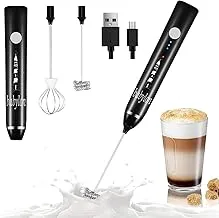 Electric rechargeable hand whisk spout tool with 2 stainless steel manual whisker, 3 speed, mini coffee foam mixer