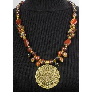 Crystal Beads Necklace With Metal Pendant - Multicolour