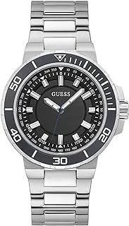 GUESS Sports Watch for Men, Japanese Quartz Movement, Analog Display, Silver Stainless Steel Strap-GW0426G1