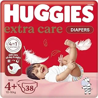 Huggies extra care diapers, size 4+, value pack, 10-16 kg, 38 diapers - made in europe