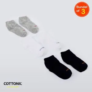 Cottonil Plain Baby Ribbed Trim Ankle Socks - Pack Of 3