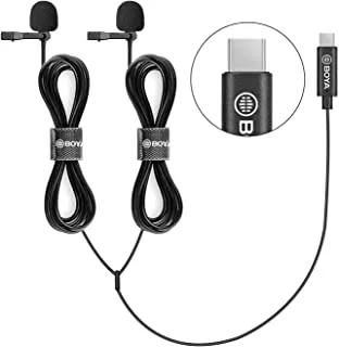 Boya by-m3d dual-head usb type-c lavalier microphones vlog for usb-c devices - black