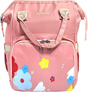 Momolly polyester baby diaper backpack printed flowers for unisex-pink