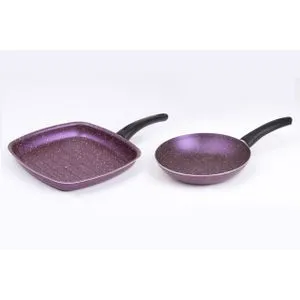 Lazord Granite Cooking Frying Pan And Grill Pan Set - Purple