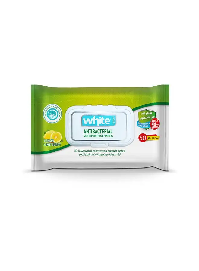 White Anti-Bacterial Wipes 50