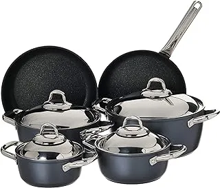 Saflon Titanium Set 10 pieces Trend Line Round Grey Stainless Steel Handle (4 Pots 18/20/24/28, Fry Pan 26 Cm, Oven Pan 28 Cm)