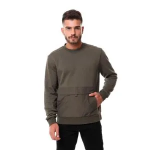 Premoda Kangaroo Pocket Round Solid Sweatshirt - Olive