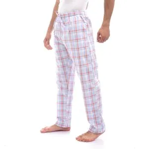 kikoi Cotton Pajama Bottom With Plaids Pattern - White, Light Blue & Orange