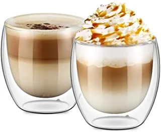 Double walled glasses for cappuccino coffee cups mugs for hot and cold drinks, 250ml set of 2 pcs