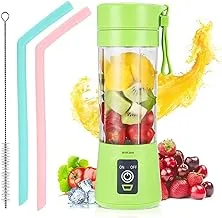 Portable blender usb rechargeable, small blender single serve, personal size blender mini fruit juicer travel blender cup 380ml (green)