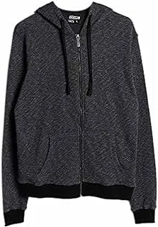 Ravin Heather Hooded Zipped Sweatshirt With Side Pockets - Dark Grey & Black, For Men