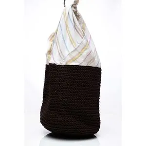 Ebda3 Men Masr Woven Drawstring Medium Crochet Bag - Brown