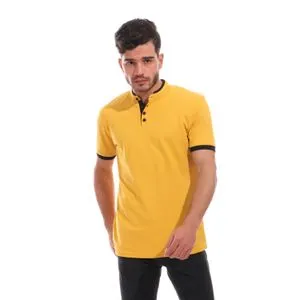 Izor Buttoned Madarine Collar T-Shirt - Mustard