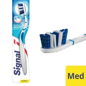 Signal Shiny White Medium Toothbrush - White and Blue