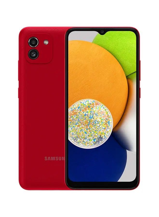 هاتف سامسونج جالكسي A03 ثنائي الشريحة باللون الأحمر ، وذاكرة وصول عشوائي (RAM) سعة 3 جيجابايت ، وذاكرة داخلية سعة 32 جيجابايت بتقنية LTE - إصدار الشرق الأوسط