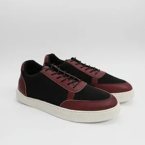 WD Elegant Lace Up Round Sneaker - Black&burgundy