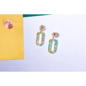 Green And Orange Oval Earring For Women