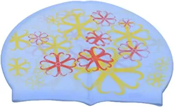 Rustomart flower-printed silicone swimming cap in zipper bag for adults teal