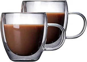 ALEECYN Set of 2 - Glass Coffee Mug with Handle, Double Wall Glass Coffee Cups, Coffee Glasses Cups for Cappuccino, Latte, Espresso, Americano. (2.7 oz /80 ml