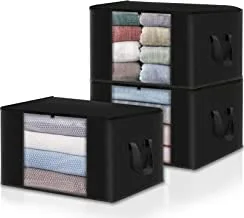 Fresh Homehacks 3-pack clothes storage,foldable blanket storage bags,storage containers for organizing, clothing, bedroom, comforter, closet, dorm, sweater, quilts, organizer, black