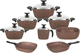 SAFLON COOKWEAR SET 13 PCS SQUARE GRANITE H/BAKALIT BROWN