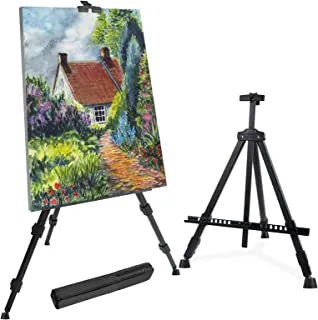 T-sign 72'' tall display easel stand, aluminum metal tripod art easel adjustable height from 22-72'' , extra sturdy for table-top/floor painting, drawing and display with bag - black