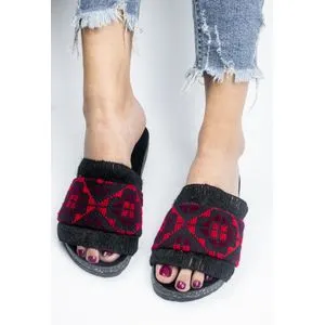 Open Tow Textile Slipper - Black & Red