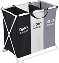 Rainberg collapsible laundry basket with aluminum bracket and handle, foldable and washable large washing basket with 3 compartment