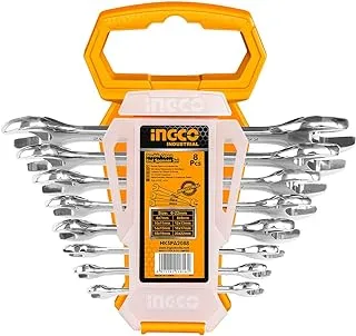 Ingco Open End Wrenches Set,Spanner Set with Wrench Organizer,8 Pieces,6-19mm HKSPA2088