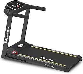 PowerMax Fitness TDM-101 4HP Peak Motorized Treadmill Max User Weight:100kg Foldable With 12km/hr Speed Levels, LED Display, 12 Pre-Set Programs and Bottle & Accessories Holder