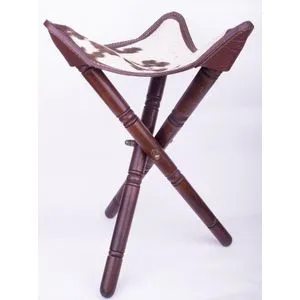 Ebda3 Men Masr Triangle Chair Made Of Genuine Leather With Legs Of Beech Wood - Brown & White - 40Cm