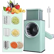 Rotary Cheese Grater 4 in 1Mandolina for Vegetable Multifunctional Vegetable Slicer with 3 Interchange Blades, Easy to Assemble and Clean