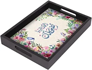 Joud wooden tray with ed7ak print, 35 x 45 x 4.5 cm - multi color