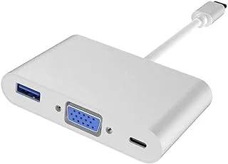 محول VGA، من النوع C إلى VGA 3 في 1 USB-C شحن سريع + منفذ VGA + منفذ USB 3.0