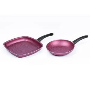 Lazord Granite Cooking Frying Pan And Grill Pan Set - Fuchsia