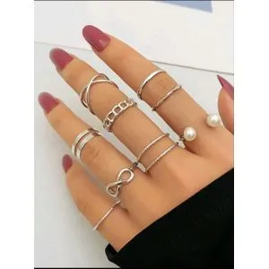 SHEIN 9pcs Faux Pearl Decor Ring-7775