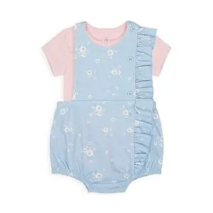 Mothercare Blue Floral Bibshorts And Bodysuit Set