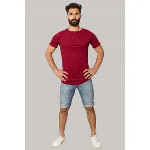 wen wod Buttoned Neck Basic Shirt - Burgundy