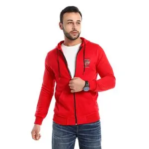 Caesar Printed Monkey Hoodie With Front Pockets - Red