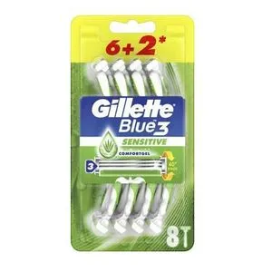 Gillette Blue3 Sensitive Disposable Razors With Comfort Gel 6 Pcs + 2 Pcs Free - 8 Pieces - 7702018505678