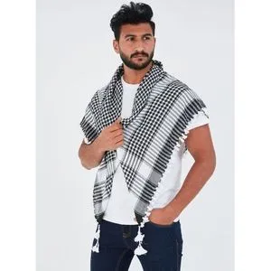 Plaid Arabic Shemagh Scarf & Shawl For Unisex, Black/White