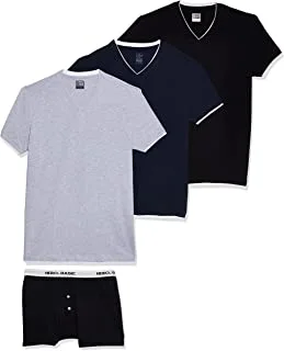 Hero Basic mens Set Of 3 - Double V Neck t-Shirts + Free Boxer Underwear (pack of 4)