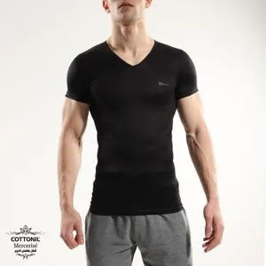 Cottonil Mercerisé Black V-Neck Short Sleeves Undershirt